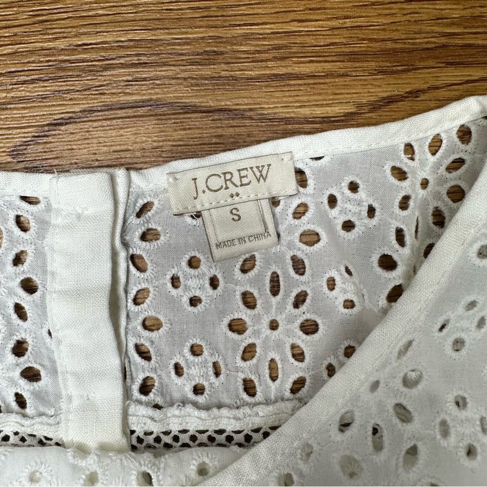 NWOT J. CREW White Linen Peasant Eyelet Women’s Preppy Blouse Top - Size Small - Picture 3 of 9